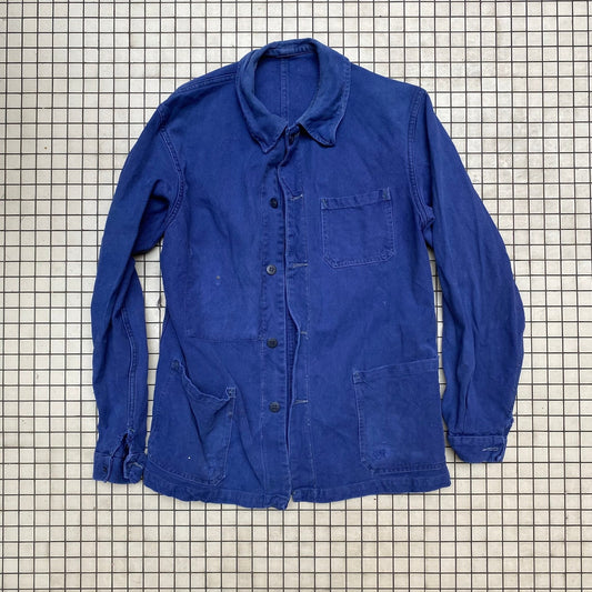 French Vintage Blue Work Jacket “Le Cuir” – Size S