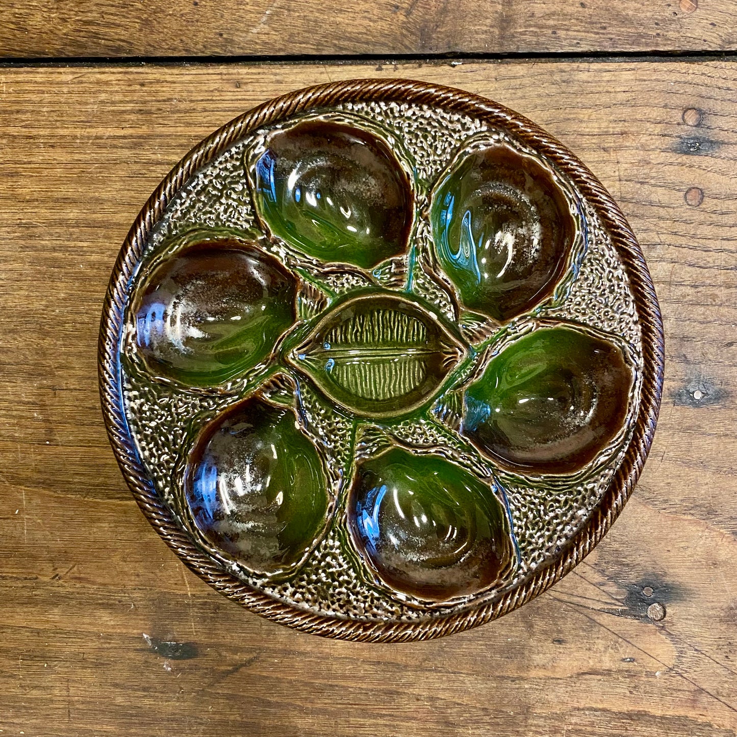 Vintage St-Clément Oyster Plate Green Glaze