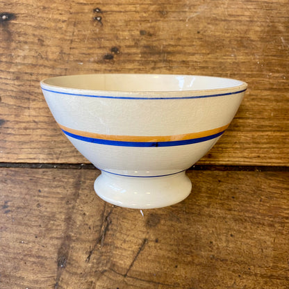 Lunéville Vintage Café Au Lait Bowl – Blue And Yellow Bands – 15 × 8 cm