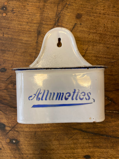 Vintage French Enamel “Allumettes” Wall Box