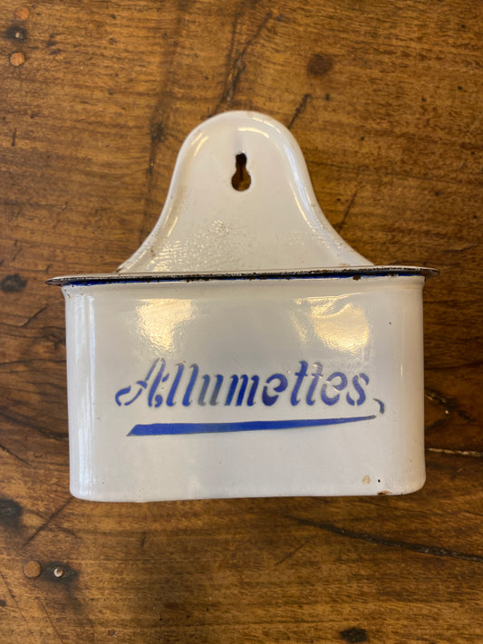 Vintage French Enamel “Allumettes” Wall Box