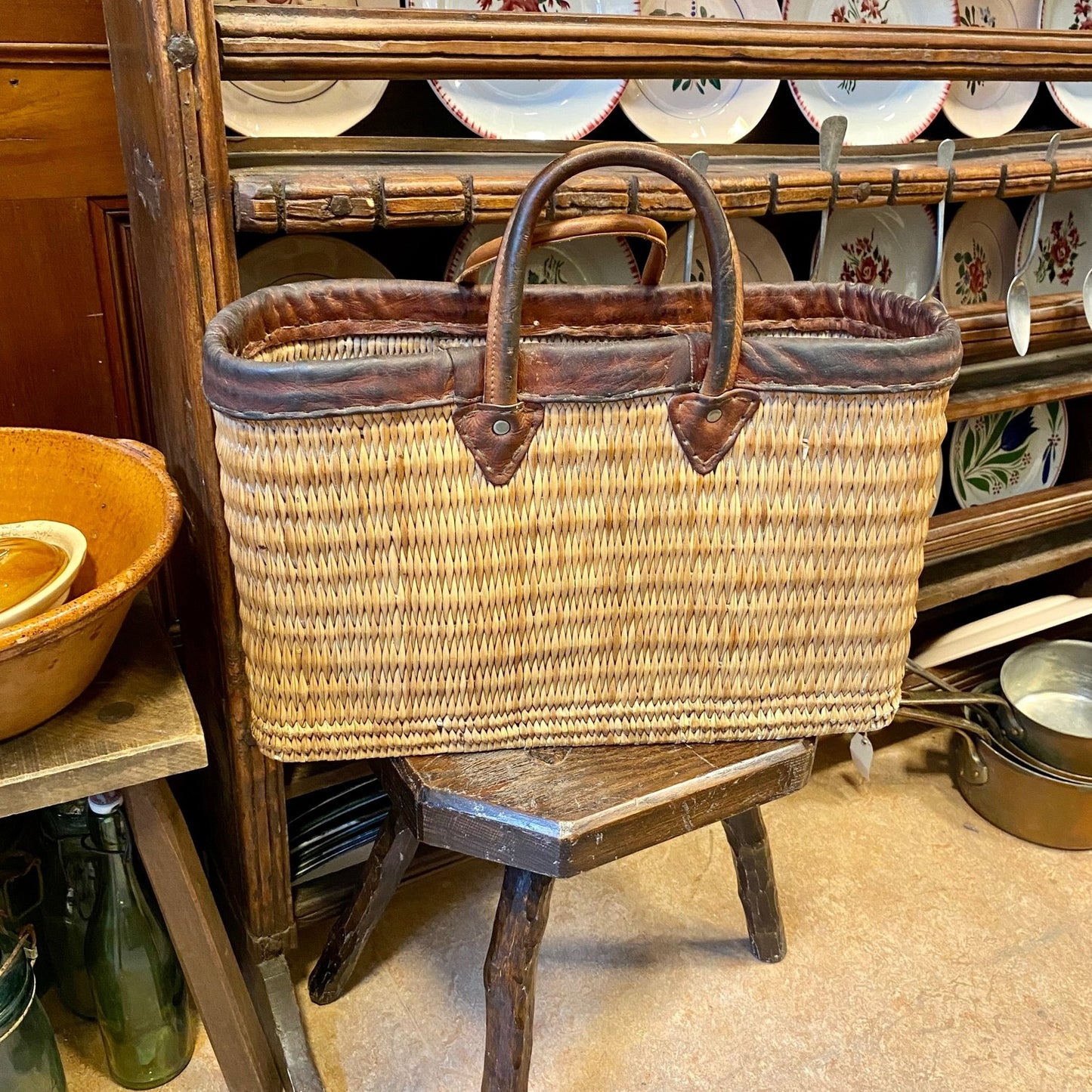 French Market Basket with Leather Handles
