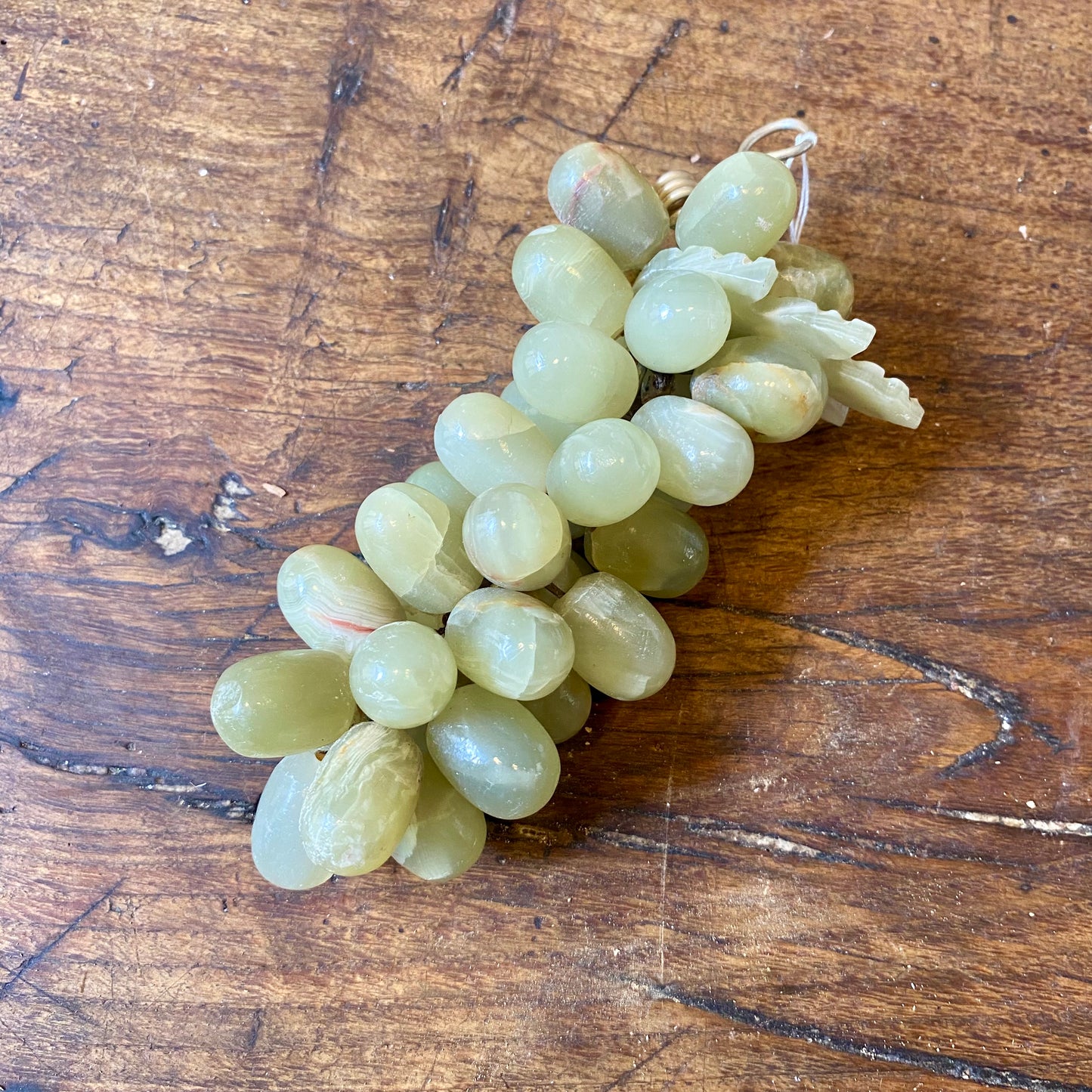 French Vintage Alabaster Grape Cluster – Pale Green Stone – 19 cm