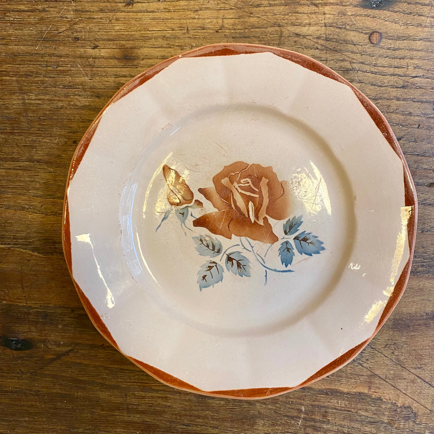Vintage Digoin Sarreguemines Dinner Plate – Terracotta Rose