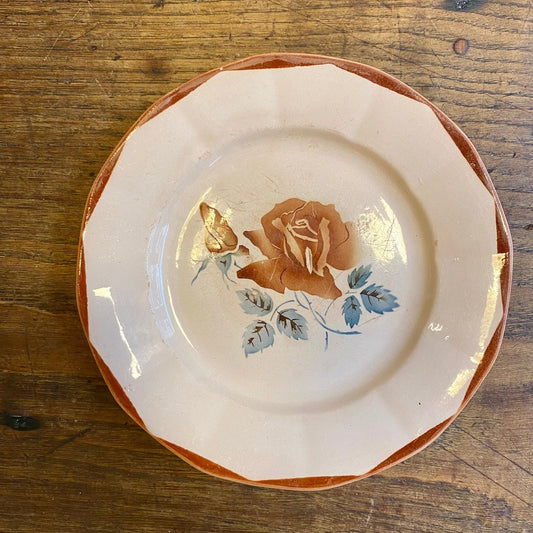 Vintage Digoin Sarreguemines Dinner Plate – Terracotta Rose
