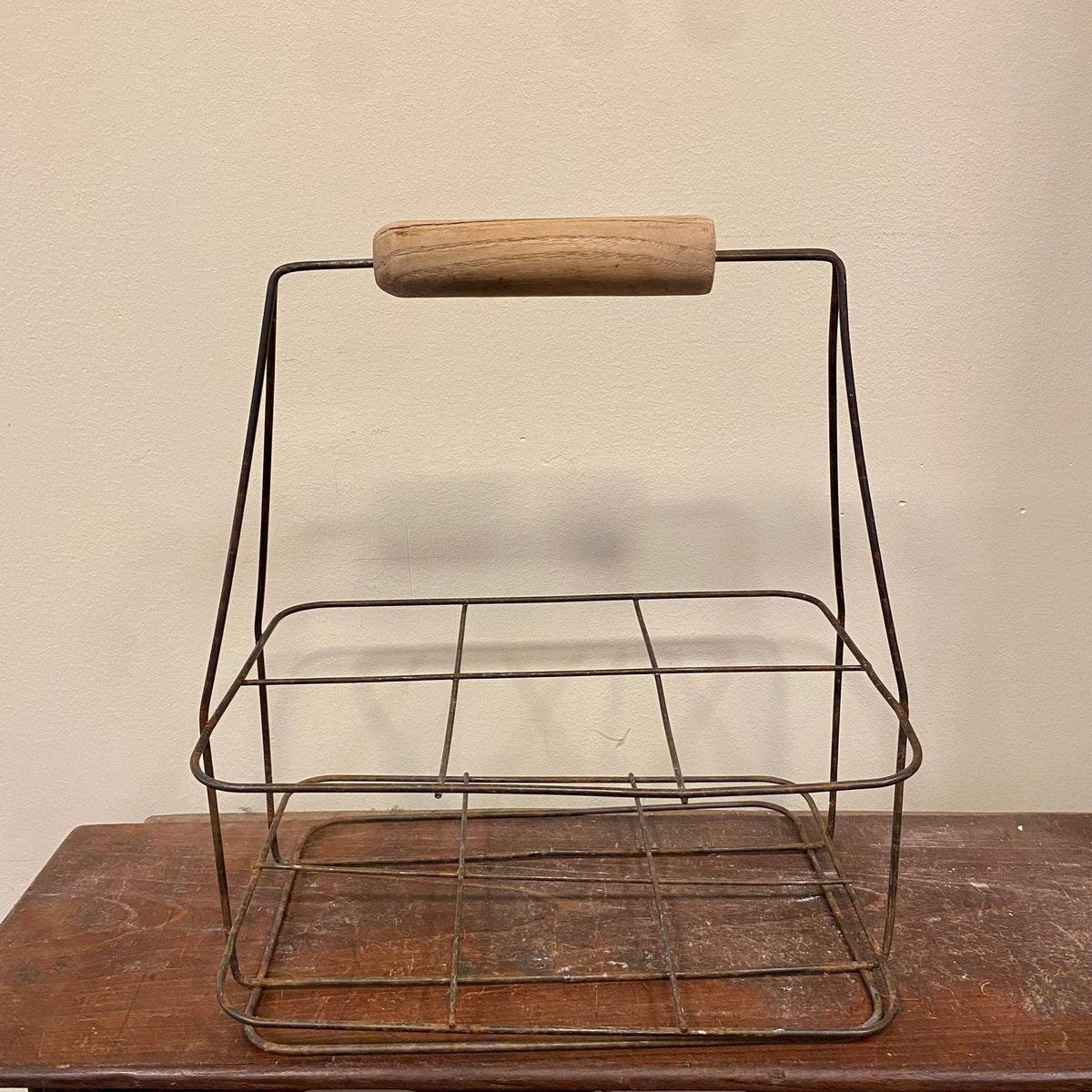 Vintage Metal Wire Basket with Wooden Handle