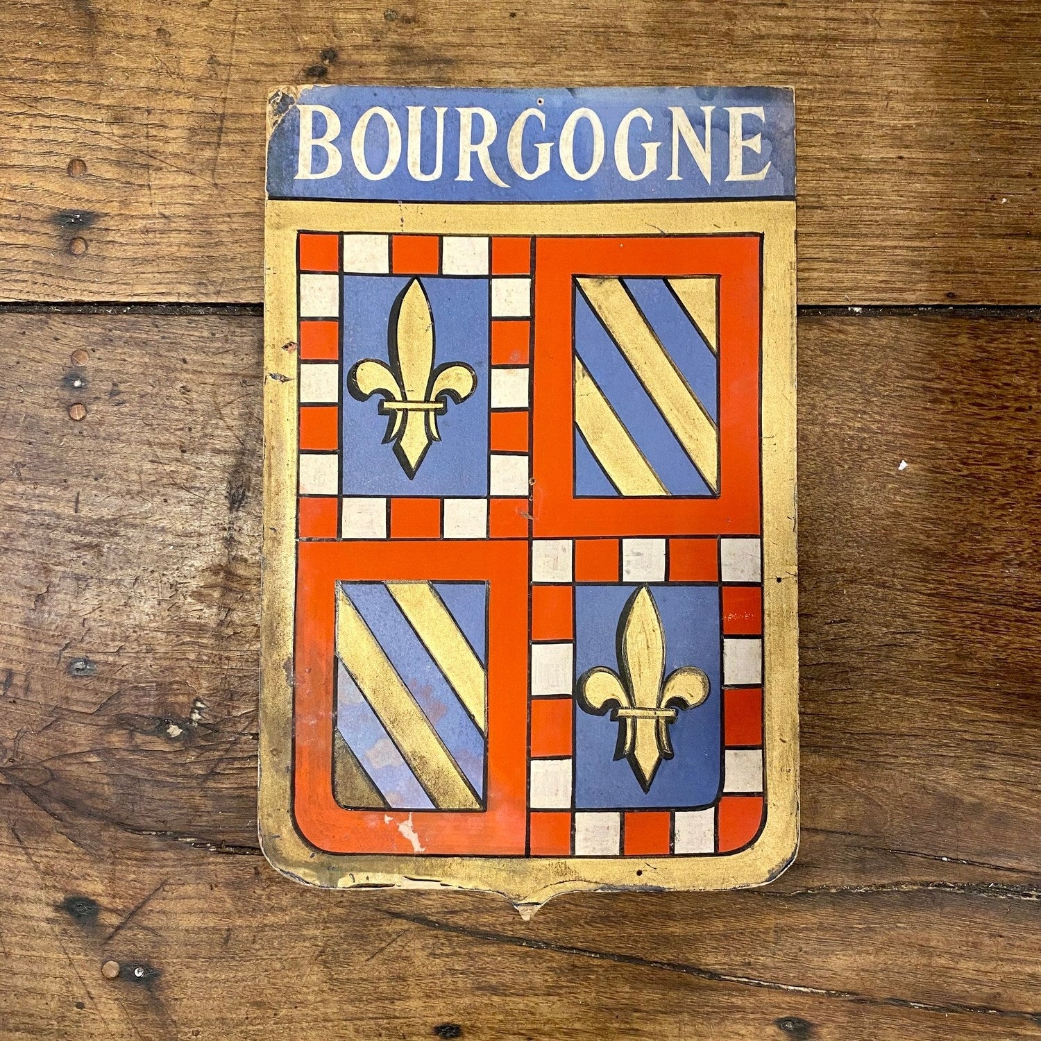 Vintage Bourgogne Heraldic Paperboard Sign