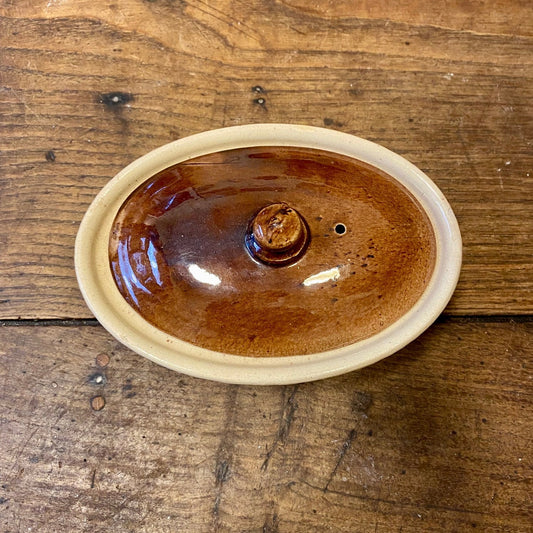 Vintage French Stoneware Terrine – Cream & Brown