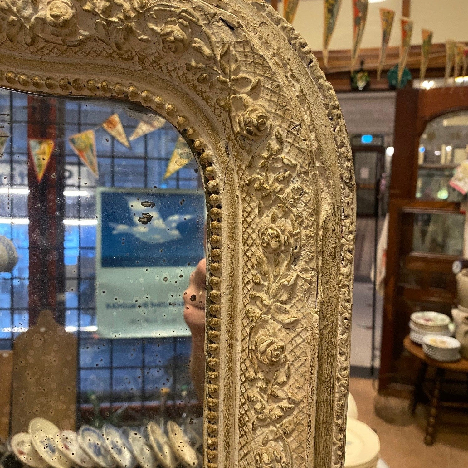 Pattern: French Antique Mirror – Louis-Philippe Style with Soft Grey Patina – Curiosité Göteborg | Fransk vintageinredning från Curiosité