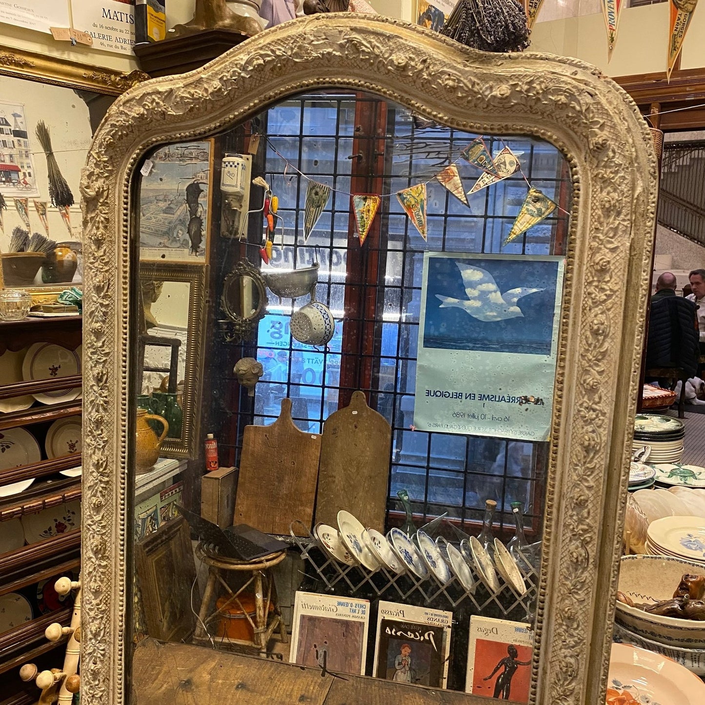 Pattern: French Antique Mirror – Louis-Philippe Style with Soft Grey Patina – Curiosité Göteborg | Fransk vintageinredning från Curiosité