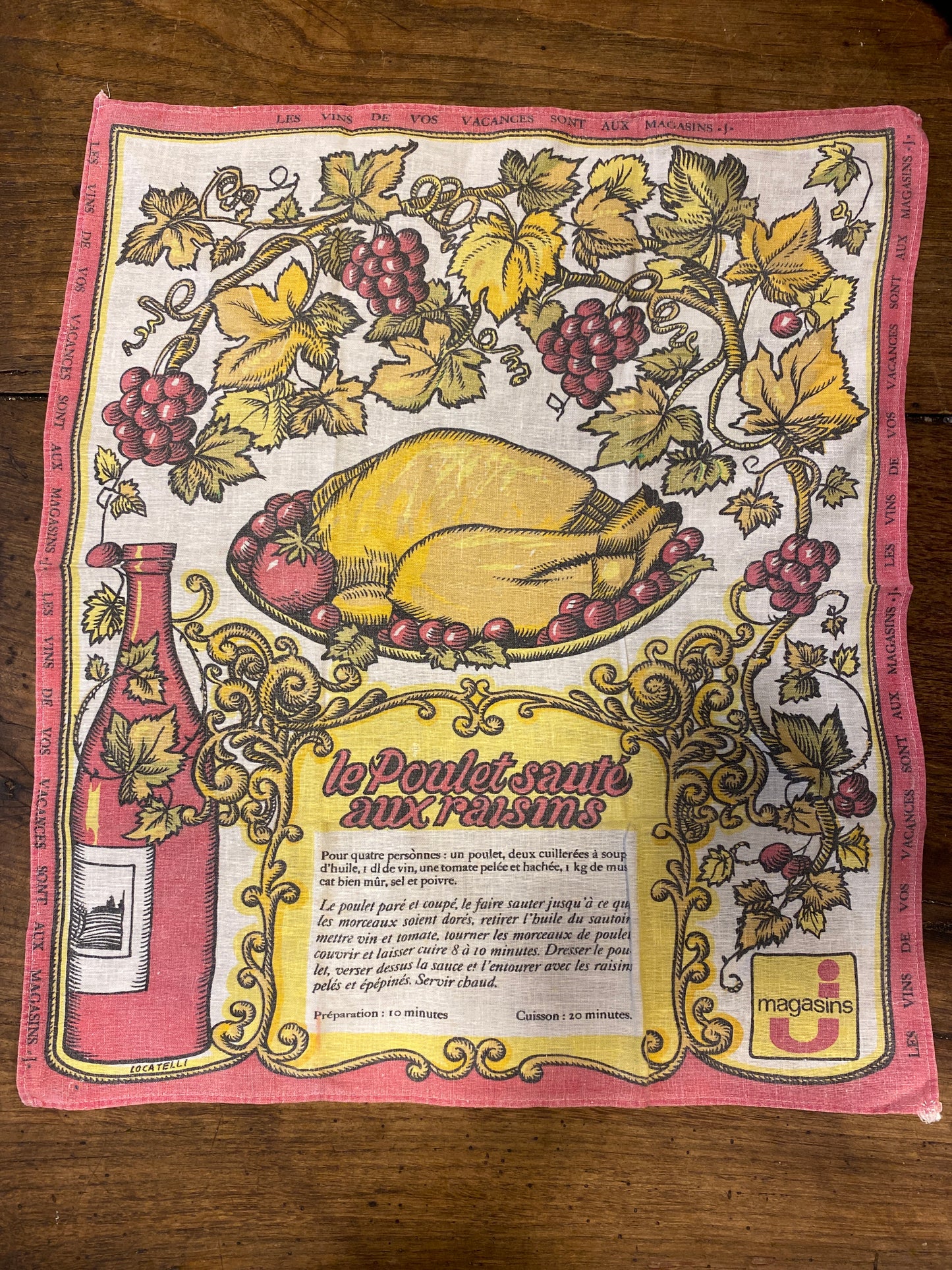 French Vintage Recipe Tea Towel – Le Poulet Sauté aux Raisins