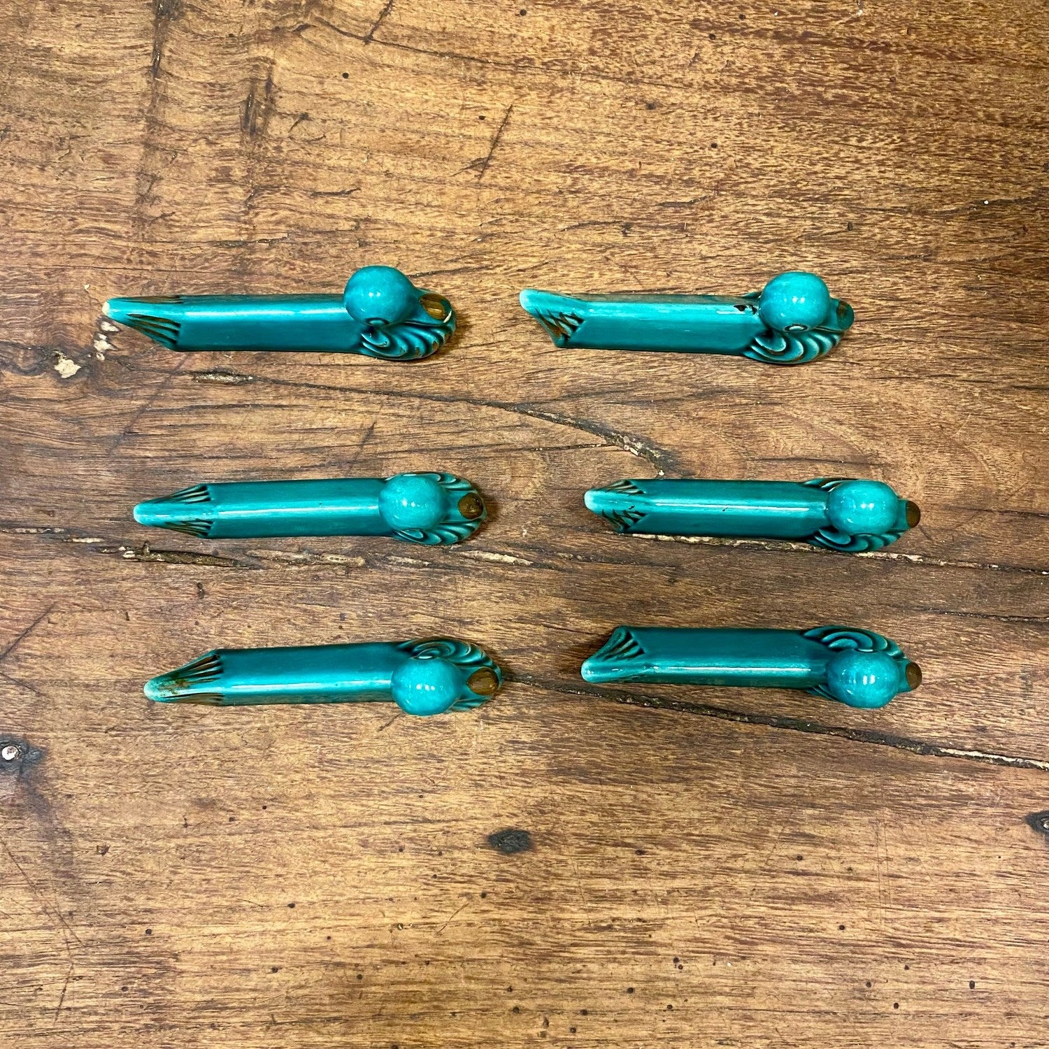 Pattern: Set of 6 Vintage French Turquoise Knife Rests – Duck Design – Curiosité Göteborg | Fransk vintageinredning från Curiosité