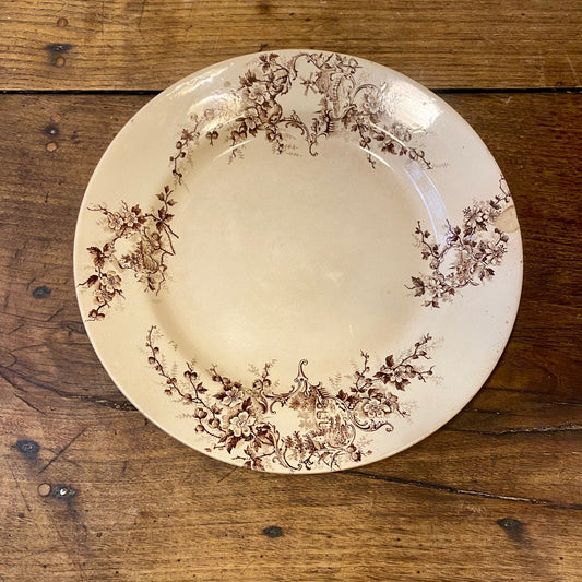 Pattern: Vintage French H. Boulenger “Pompadour” Serving Plate – Brown Floral Motif – Curiosité Göteborg | Fransk vintageinredning från Curiosité