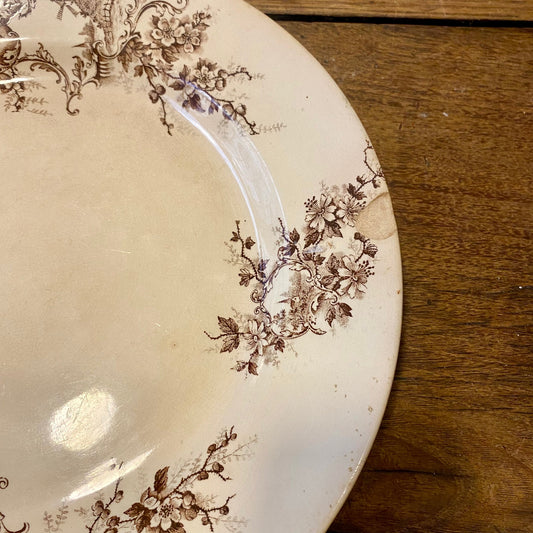 Pattern: Vintage French H. Boulenger “Pompadour” Serving Plate – Brown Floral Motif – Curiosité Göteborg | Fransk vintageinredning från Curiosité