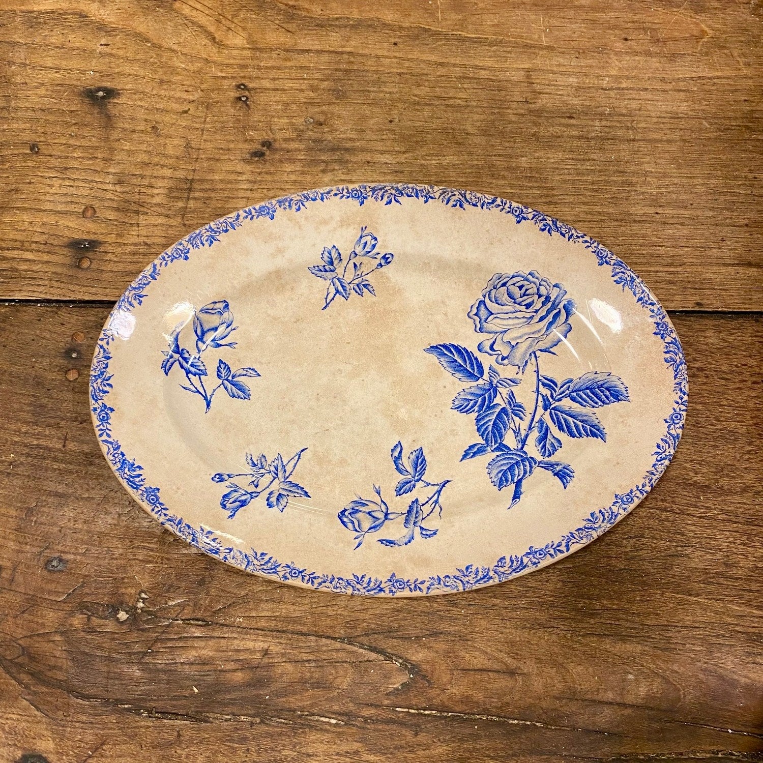 Vintage French Oval Platter – Blue Transferware