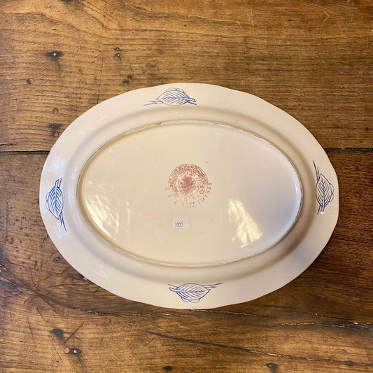 Vintage Oval Serving Platter with Peacock Motif — Made in Japan
