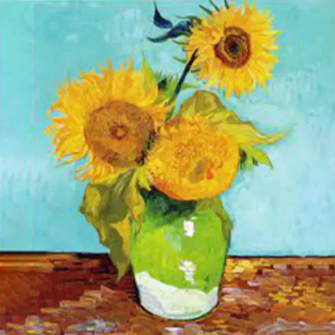 A picture of van gogh's sunflower painting.